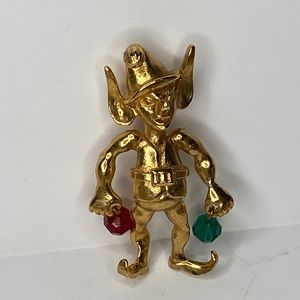 J010 Napier Vintage Rare red green Christmas bulbs Elf Brooch